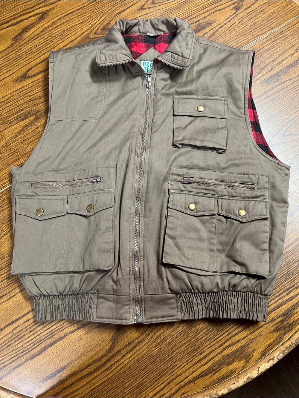 90’s Ozark Trail Brown Work Vest with Red Plaid Lining